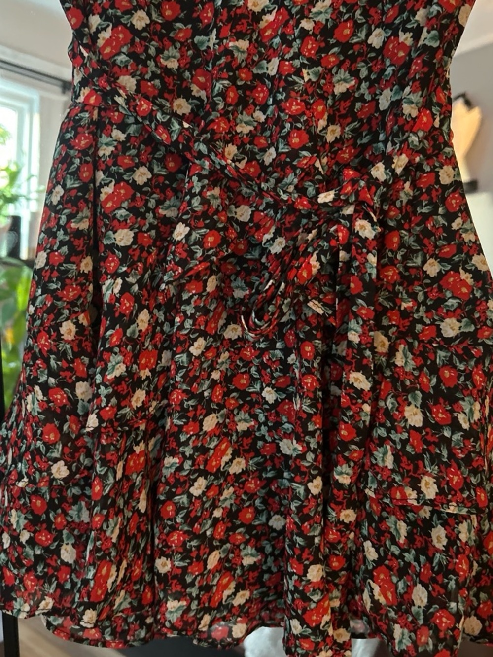 Lulu's Black Red Floral Wrap-Style Mini Dress - Picture 4 of 4